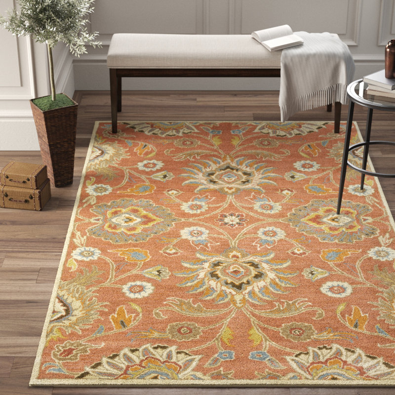 Arden Floral Handmade Tufted Wool Burnt Orange Area Rug & Reviews